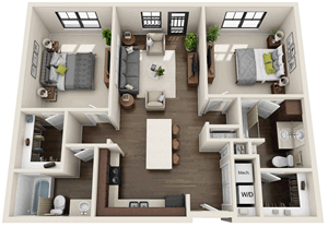 B5 - Two Bedroom / Two Bath - 1,046 Sq. Ft.*